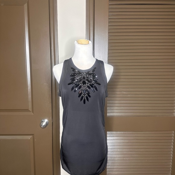 Cache Tops - Cache Black Tank Top with Embellished Design